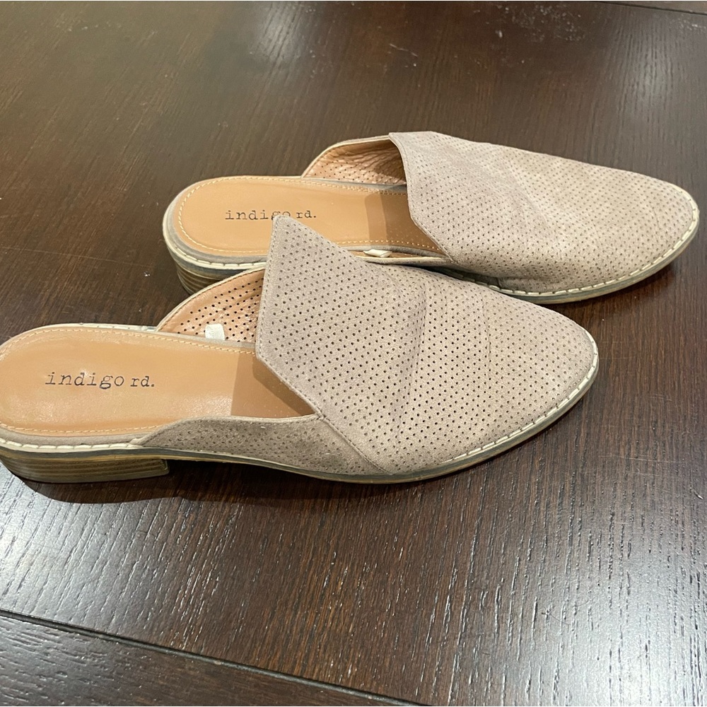 Taupe Indigo Rd By Hayze Style Laser Cut Mules Slides Flats